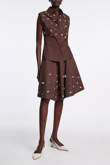 Dorothee Schumacher Von Hand bestickter Tellerrock chocolate