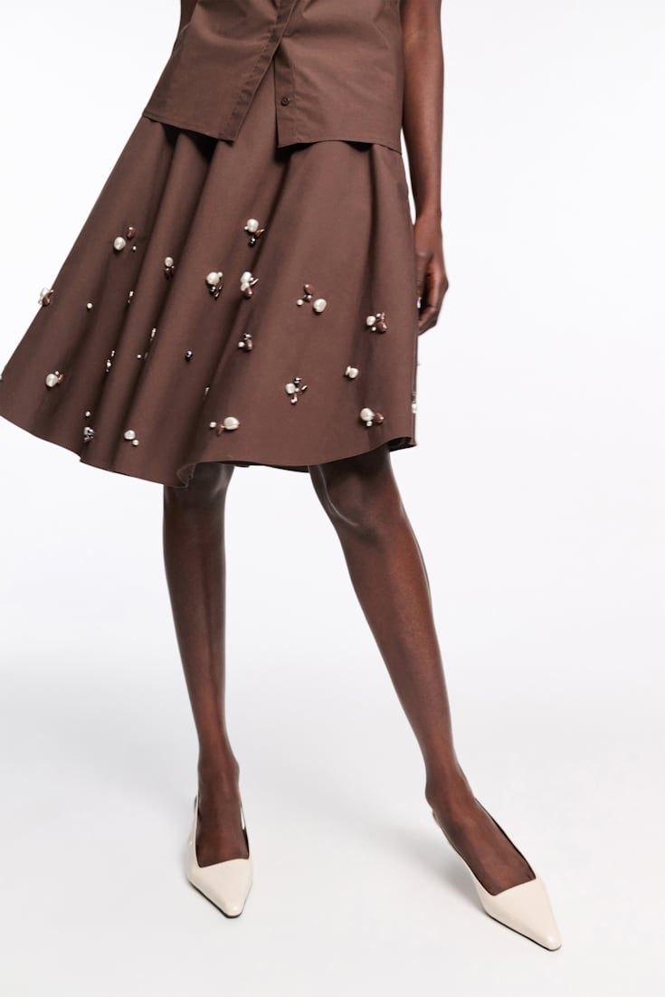 Dorothee Schumacher Von Hand bestickter Tellerrock chocolate
