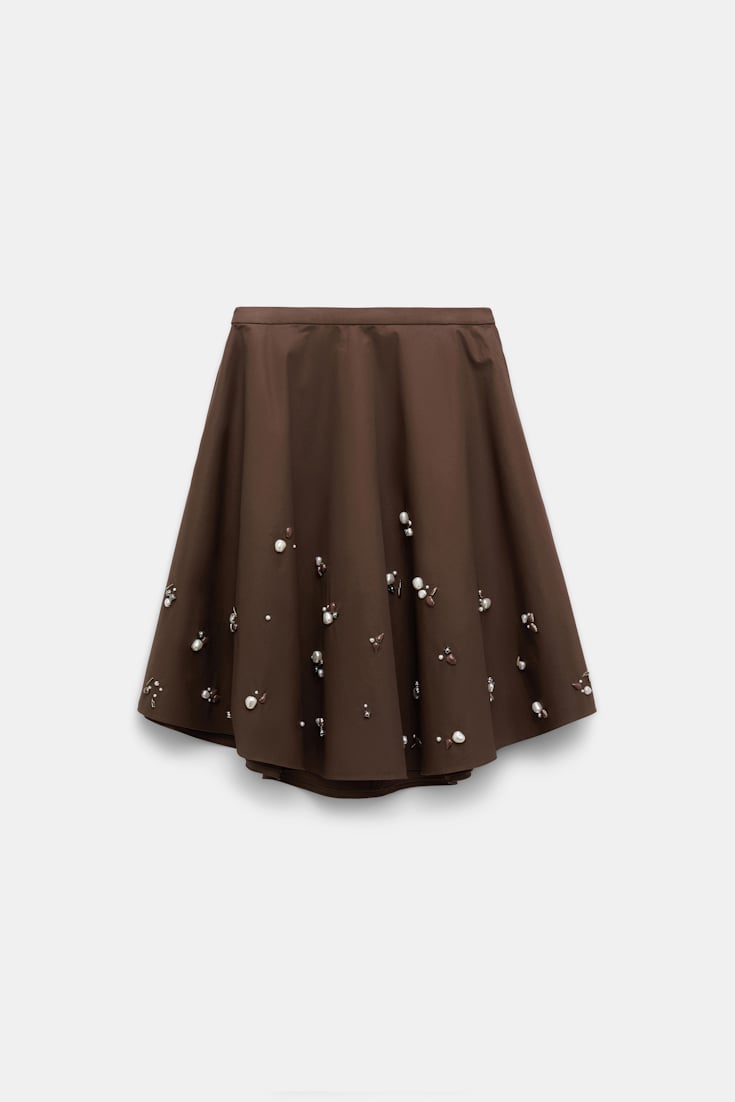 Dorothee Schumacher Von Hand bestickter Tellerrock chocolate