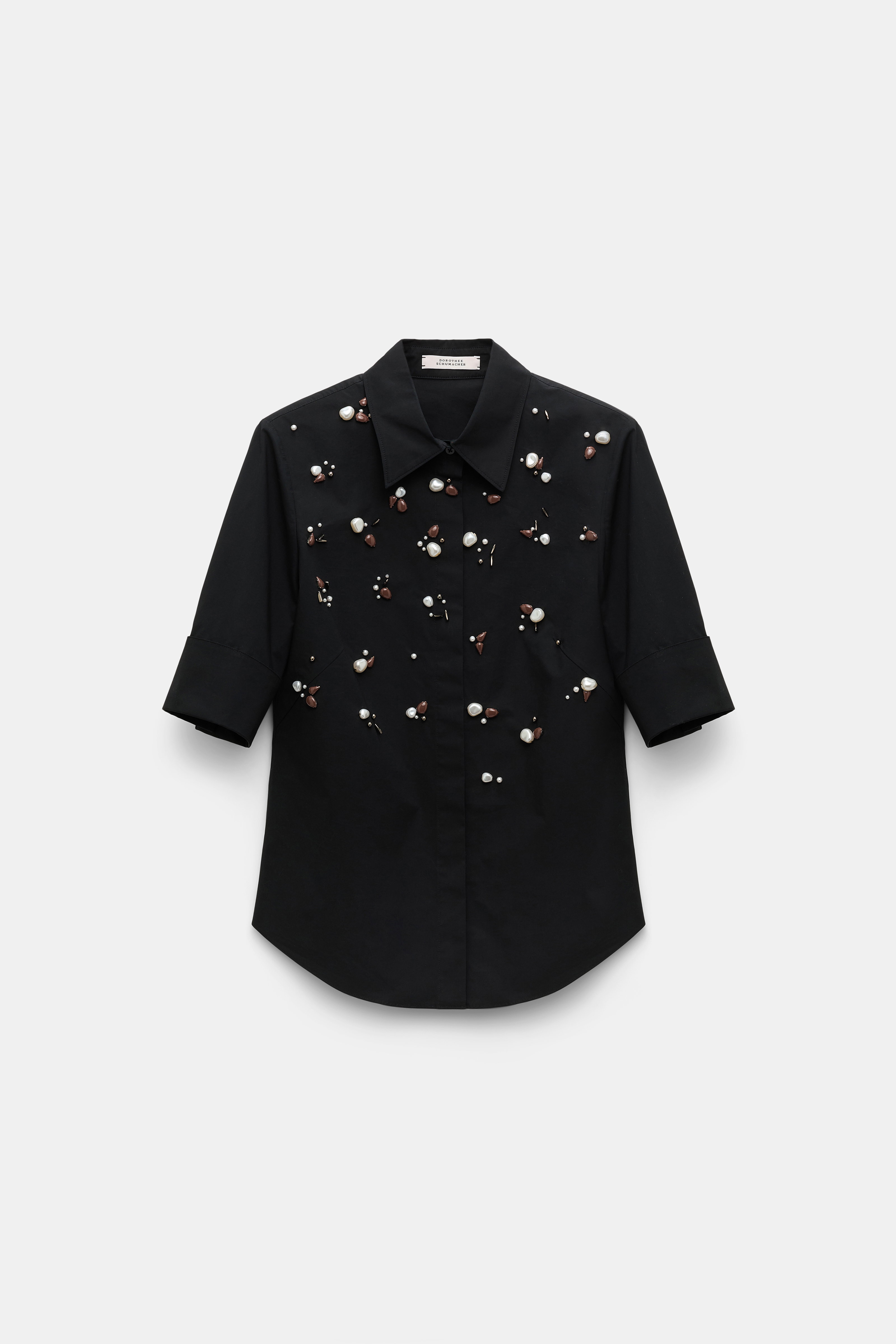 Dorothee Schumacher Hand-embellished half-sleeve blouse in cotton-poplin pure black