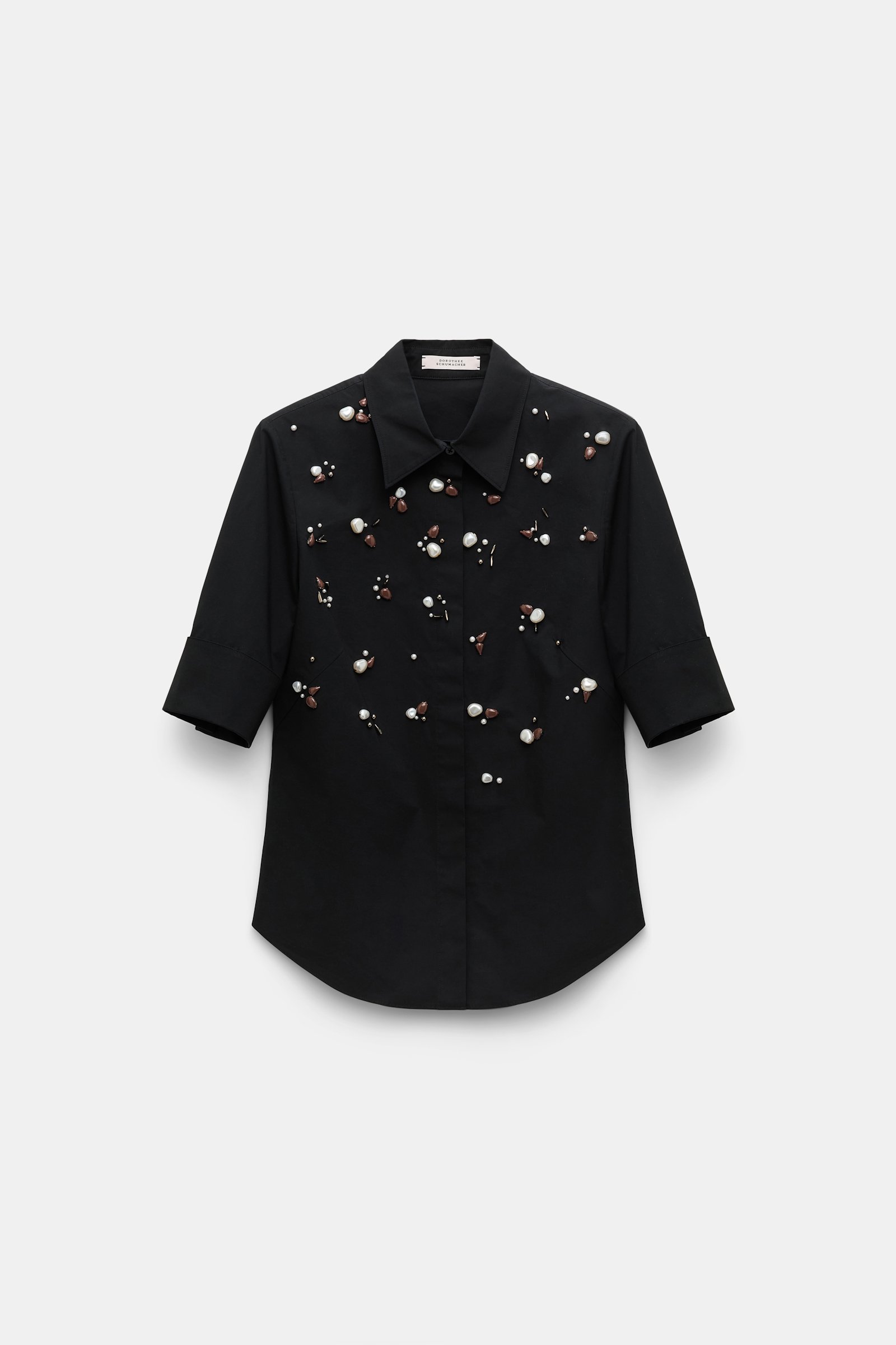 Dorothee Schumacher Hand-embellished half-sleeve blouse in cotton-poplin pure black