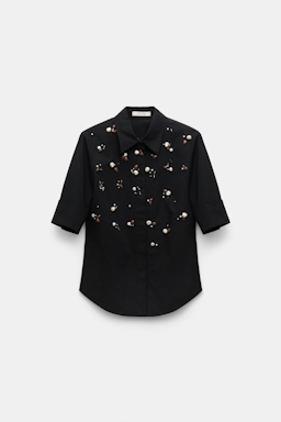 Dorothee Schumacher Von Hand bestickte Halbarm-Bluse pure black