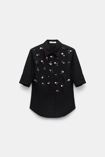 Dorothee Schumacher Von Hand bestickte Halbarm-Bluse pure black