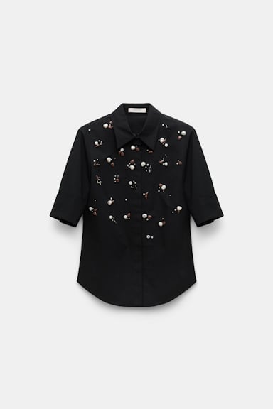 Dorothee Schumacher Von Hand bestickte Halbarm-Bluse pure black