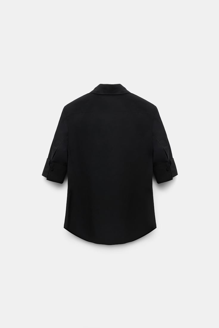 Dorothee Schumacher Hand-embellished half-sleeve blouse in cotton-poplin pure black