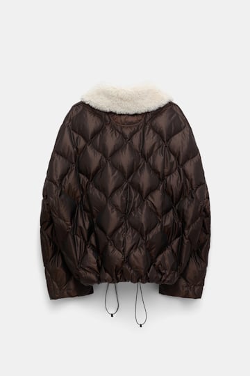 Dorothee Schumacher Down jacket with faux fur collar chocolate