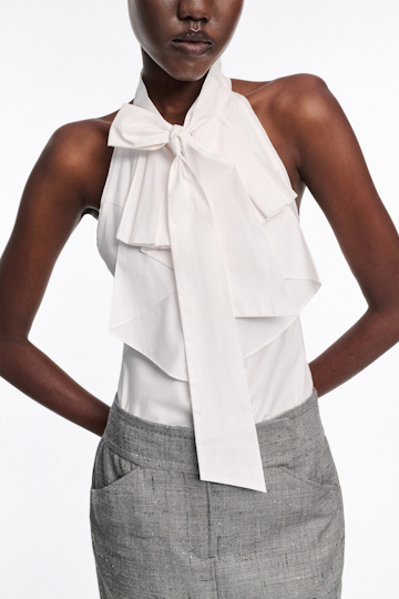 Dorothee Schumacher Stretch poplin sleeveless blouse with draped bow pure white