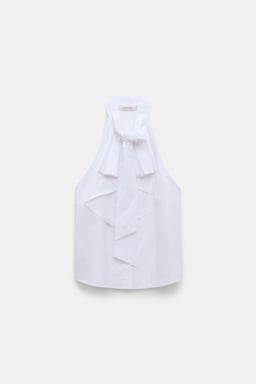 Dorothee Schumacher Stretch poplin sleeveless blouse with draped bow pure white