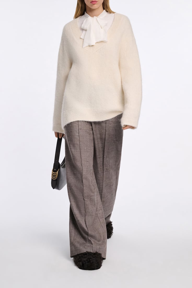 Dorothee Schumacher Stretch poplin blouse with draped bow pure white