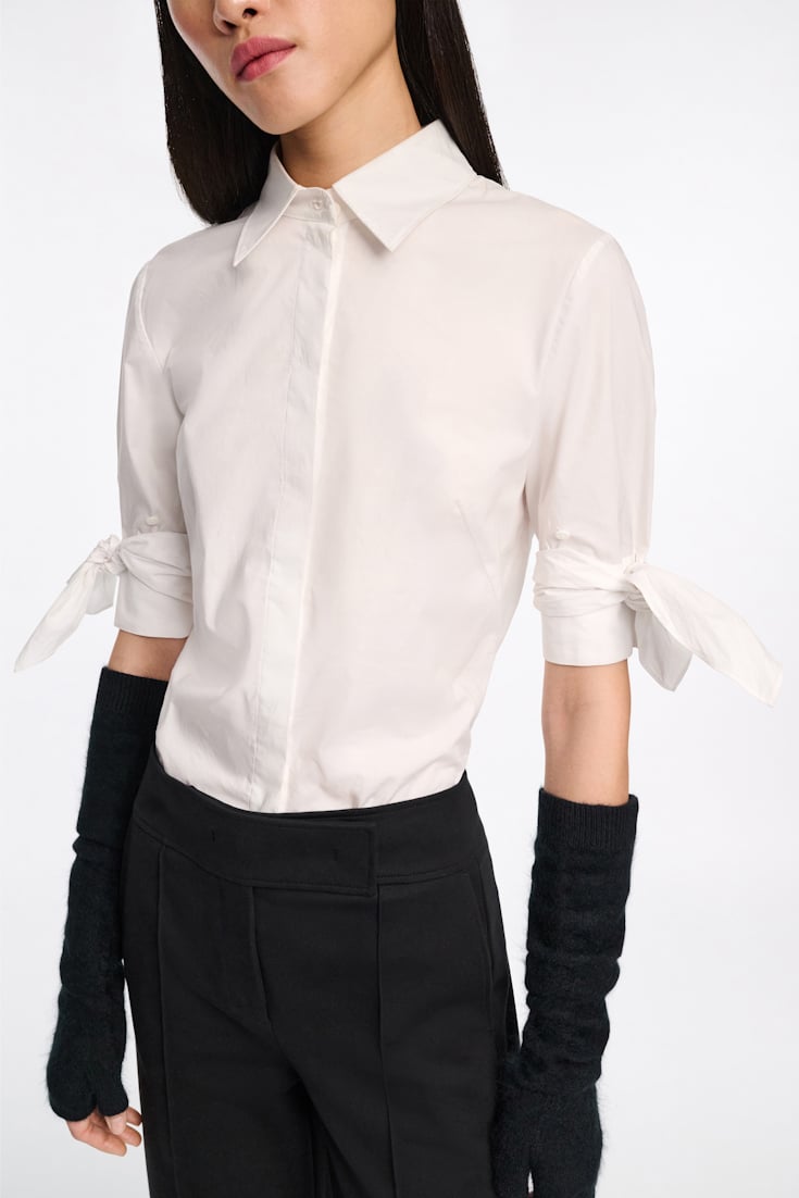 Dorothee Schumacher Stretch poplin tie-sleeve blouse pure white