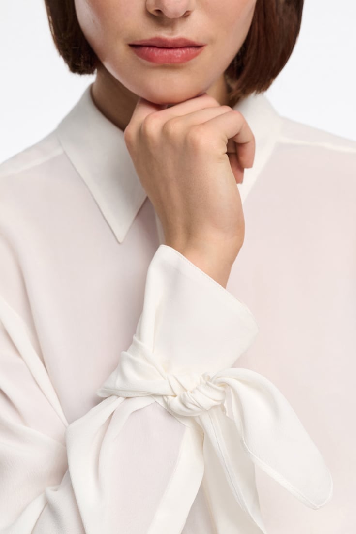 Dorothee Schumacher Silk-viscose crêpe de Chine tie-sleeve blouse camellia white