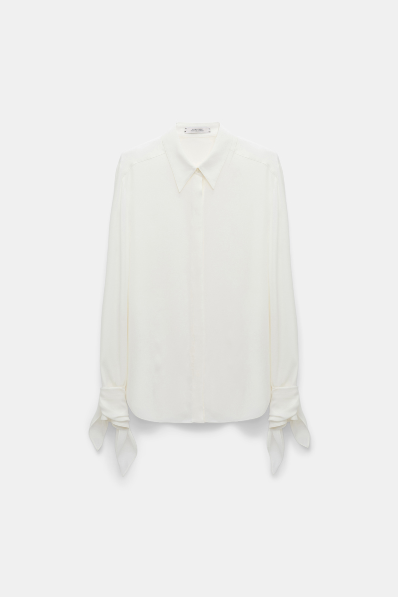 Dorothee Schumacher Silk-viscose Crãªpe De Chine Tie-sleeve Blouse In White