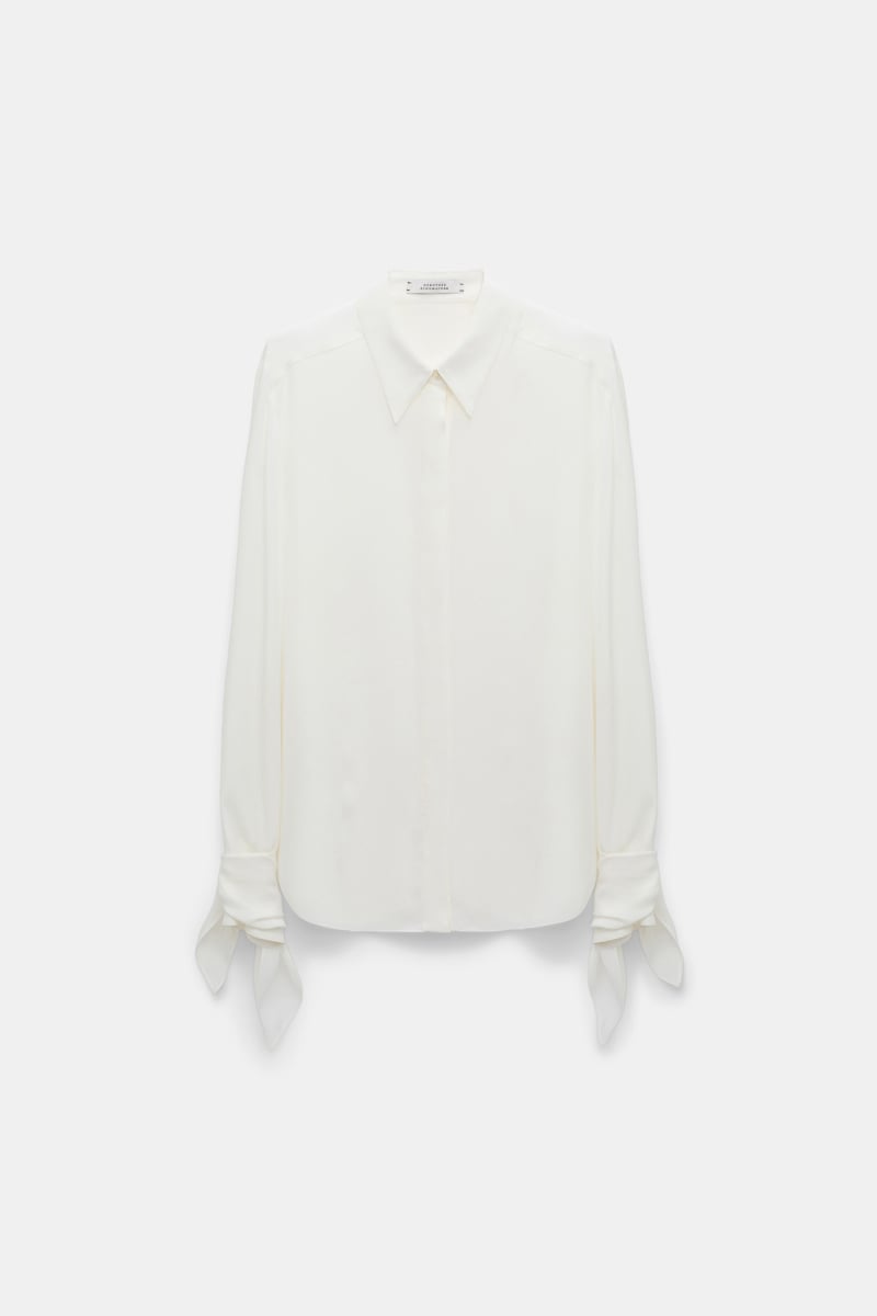 Dorothee Schumacher Silk-viscose Crãªpe De Chine Tie-sleeve Blouse In White