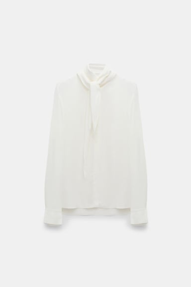 Dorothee Schumacher Flowing silk-viscose crêpe de Chine blouse with tie camellia white