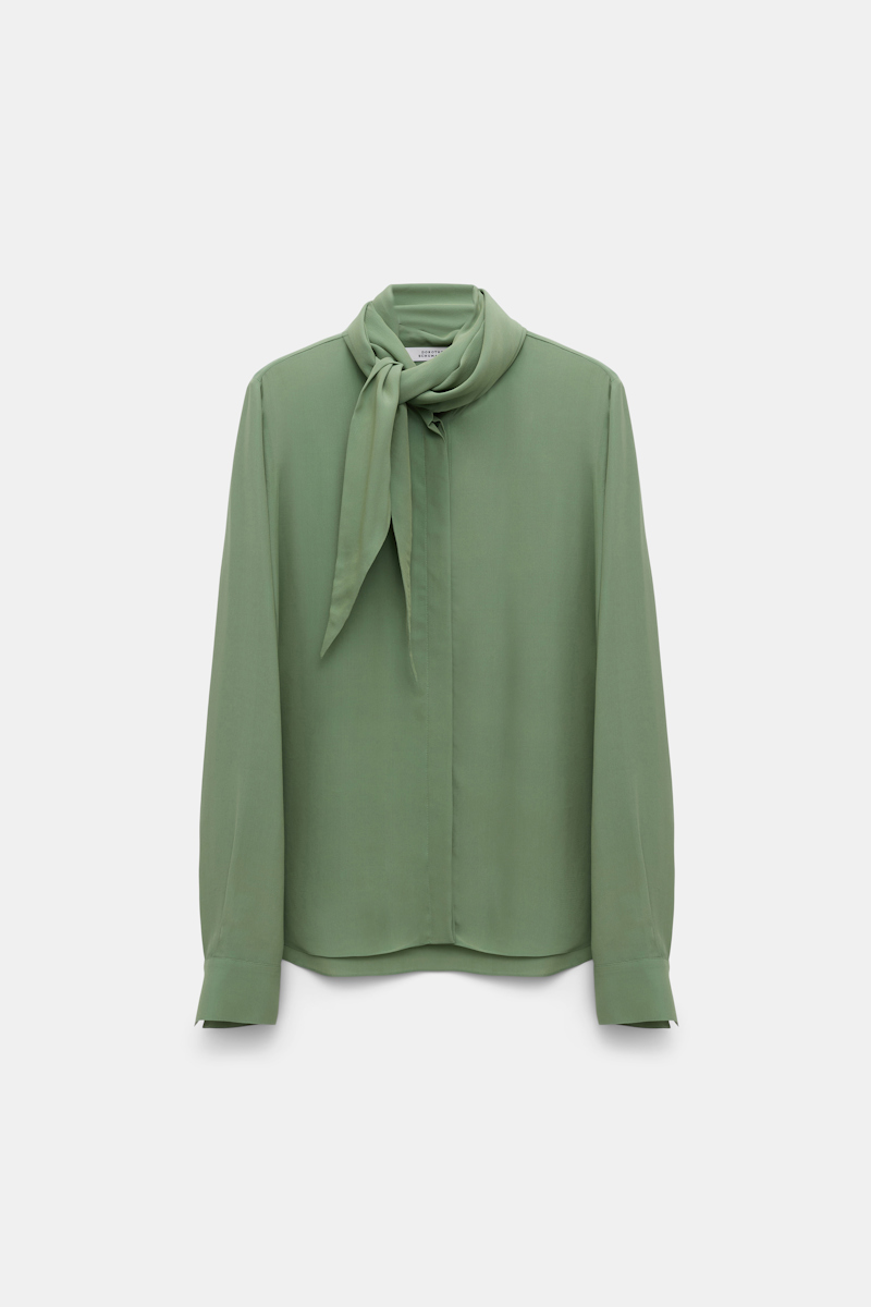Dorothee Schumacher Flowing Silk-viscose Crãªpe De Chine Blouse With Tie In Green