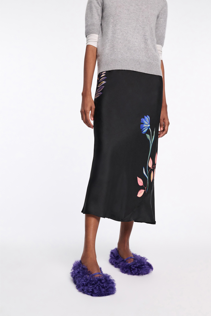 Dorothee Schumacher Silk midi-skirt with placement print autumn garden