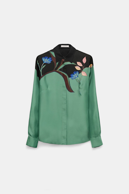 Dorothee Schumacher Silk twill blouse with placement print autumn green