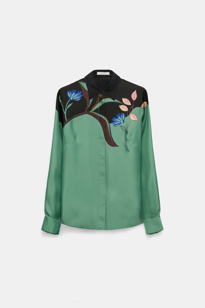Dorothee Schumacher Silk Twill Blouse With Placement Print In Green