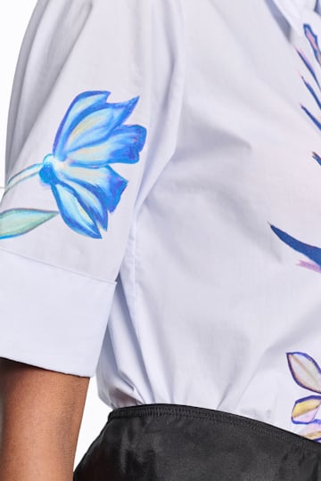 Dorothee Schumacher Halbarmbluse aus bedruckter Baumwoll-Popeline blue autumn