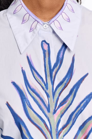 Dorothee Schumacher Halbarmbluse aus bedruckter Baumwoll-Popeline blue autumn