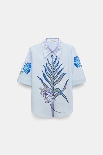 Dorothee Schumacher Halbarmbluse aus bedruckter Baumwoll-Popeline blue autumn
