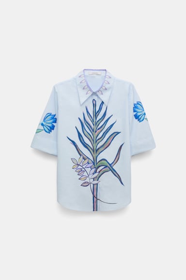 Dorothee Schumacher Halbarmbluse aus bedruckter Baumwoll-Popeline blue autumn