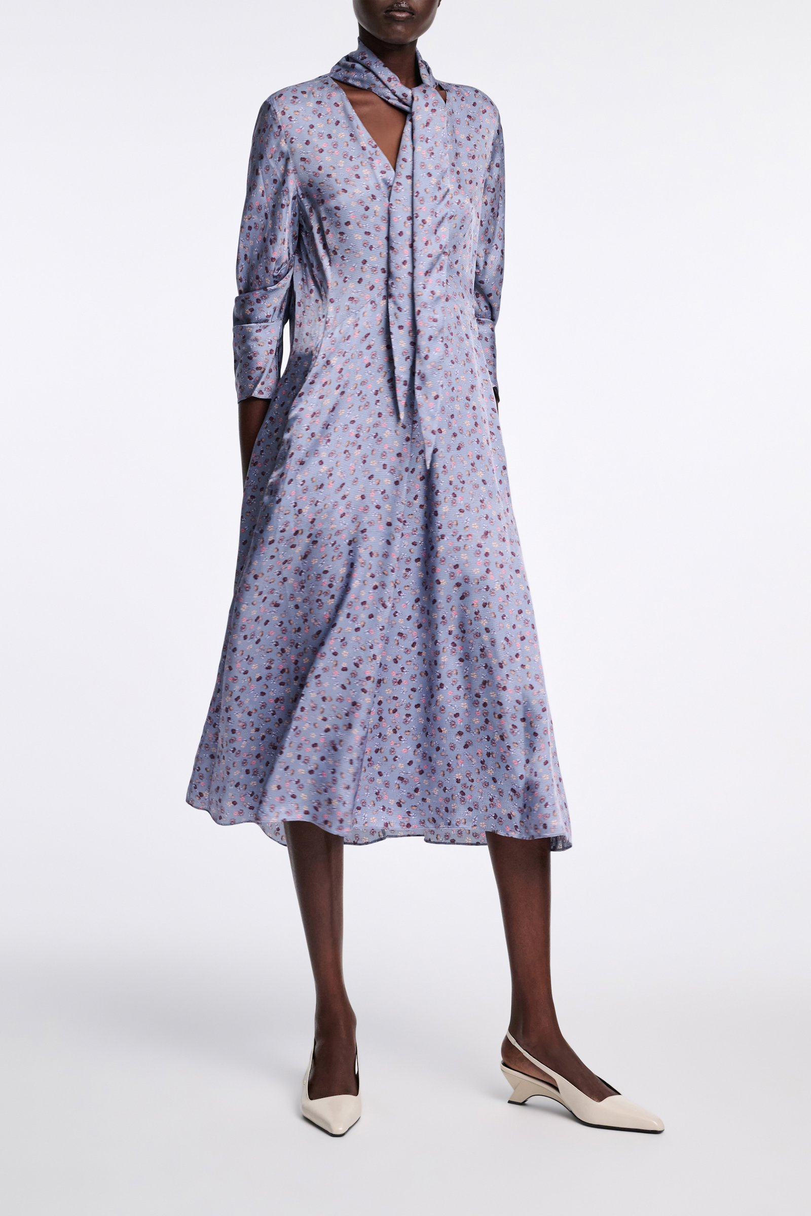 Dorothee Schumacher Printed midi dress in hammered satin Baby Blossom blue