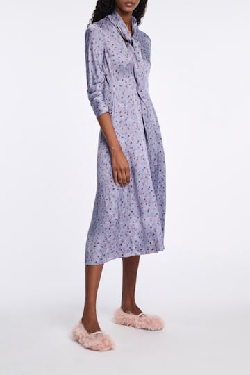 Dorothee Schumacher Printed midi dress in hammered satin Baby Blossom blue