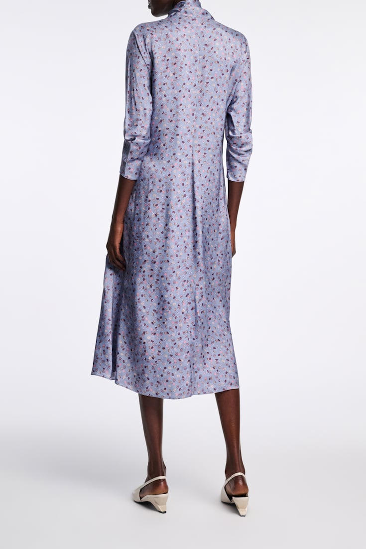 Dorothee Schumacher Printed midi dress in hammered satin Baby Blossom blue