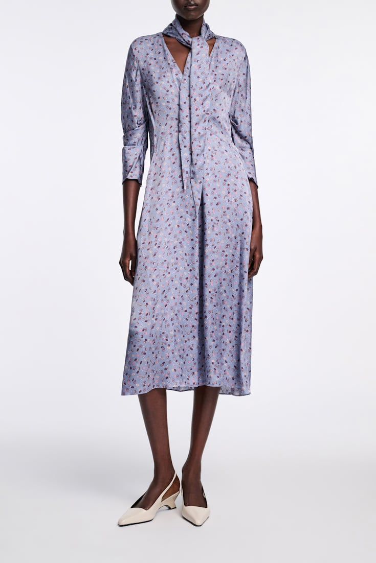 Dorothee Schumacher Printed midi dress in hammered satin Baby Blossom blue