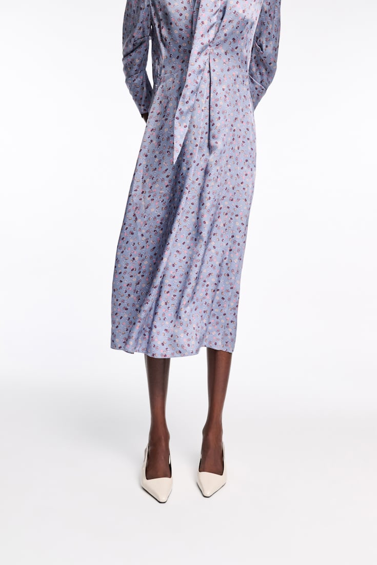 Dorothee Schumacher Printed midi dress in hammered satin Baby Blossom blue