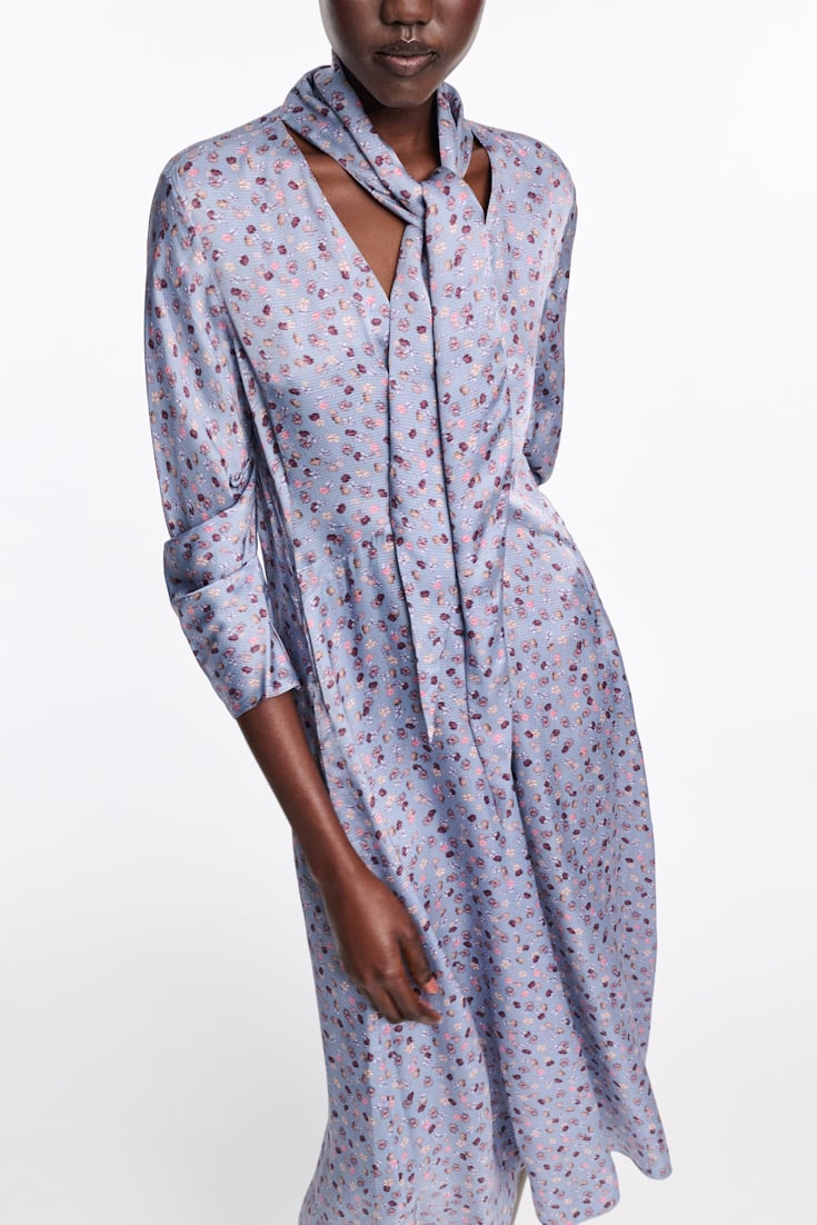 Dorothee Schumacher Printed midi dress in hammered satin Baby Blossom blue