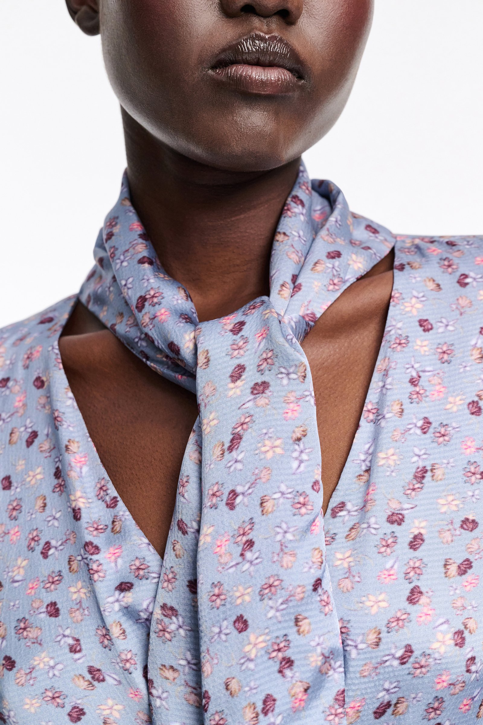 Dorothee Schumacher Printed midi dress in hammered satin Baby Blossom blue