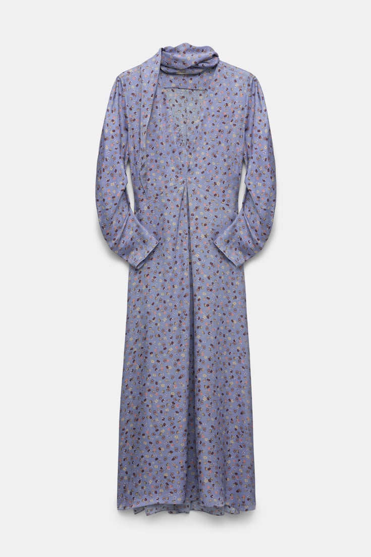 Dorothee Schumacher Printed midi dress in hammered satin Baby Blossom blue