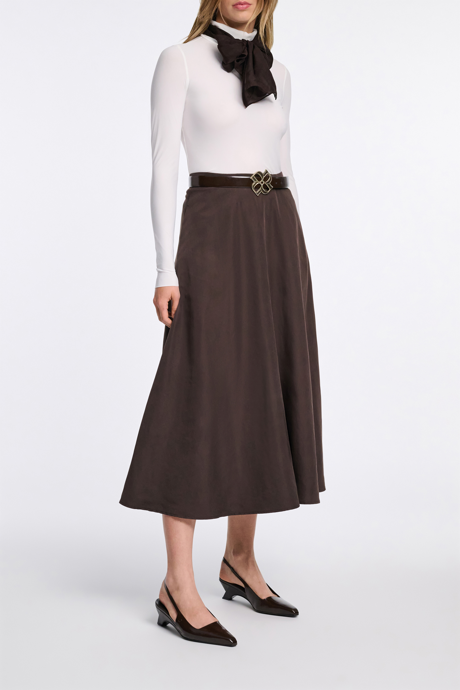 Dorothee Schumacher Slingback graphic contour wedges chocolate tweed
