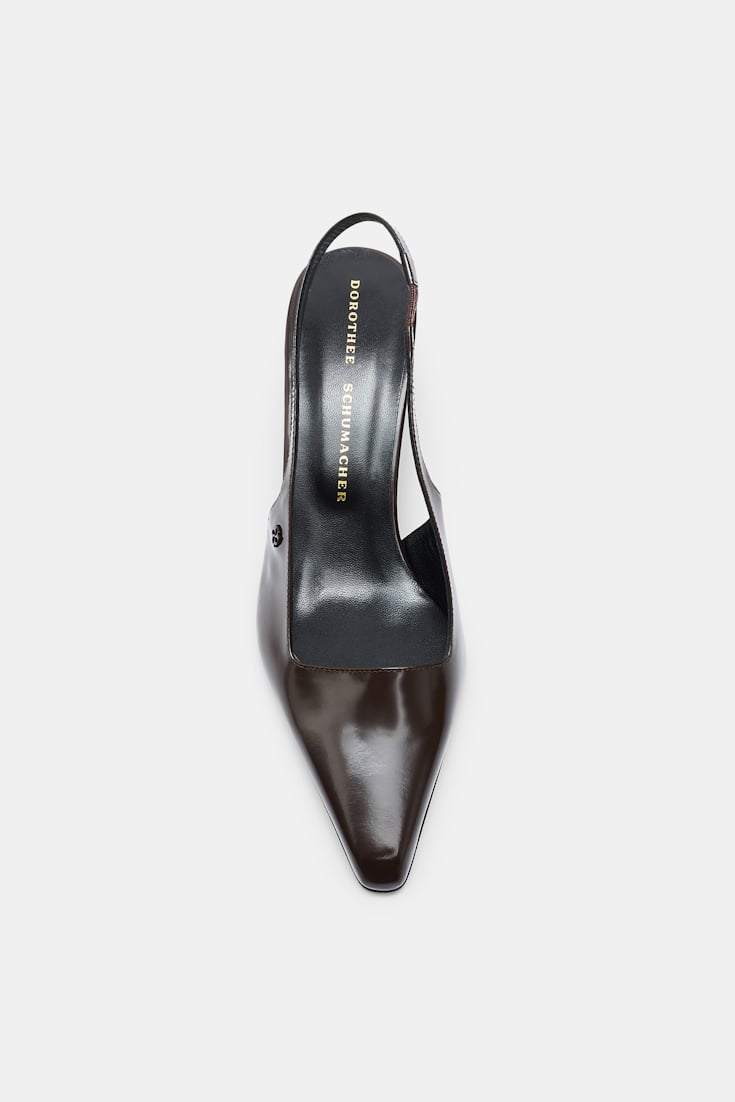 Dorothee Schumacher Slingback graphic contour wedges chocolate tweed