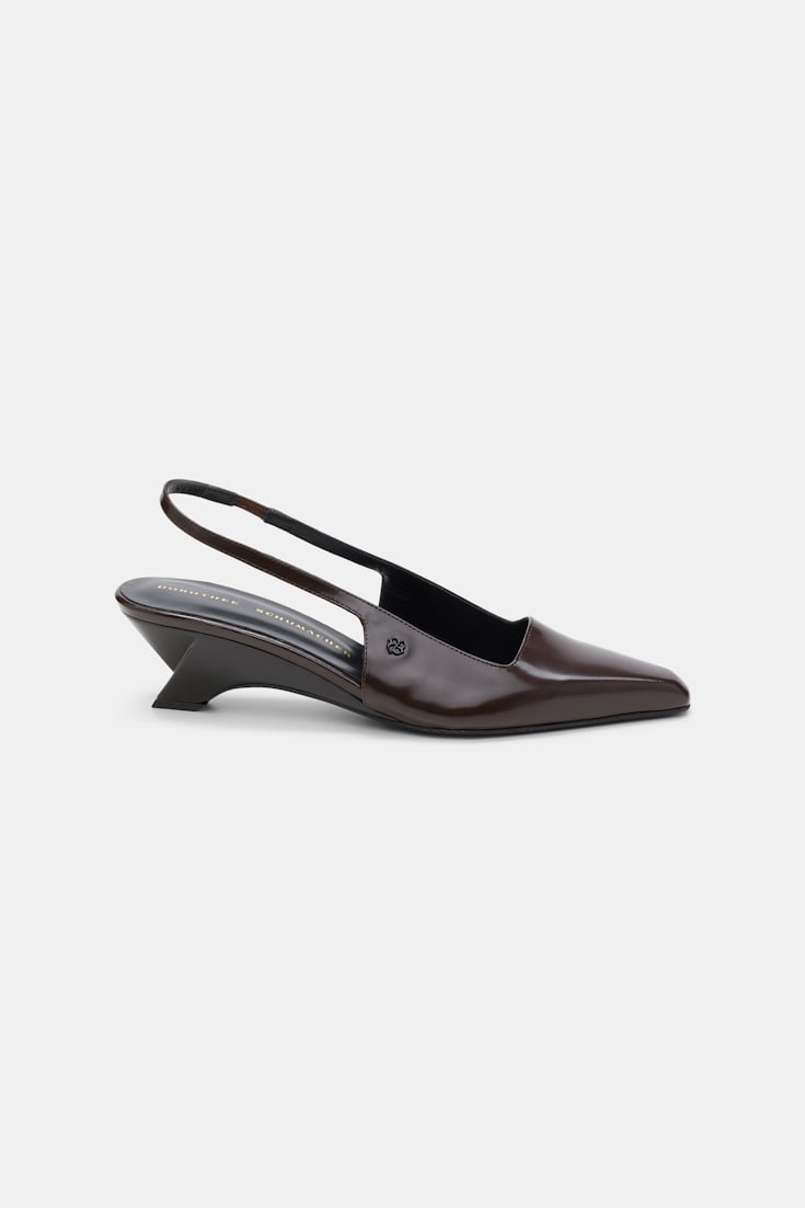 Dorothee Schumacher Slingback graphic contour wedges chocolate tweed