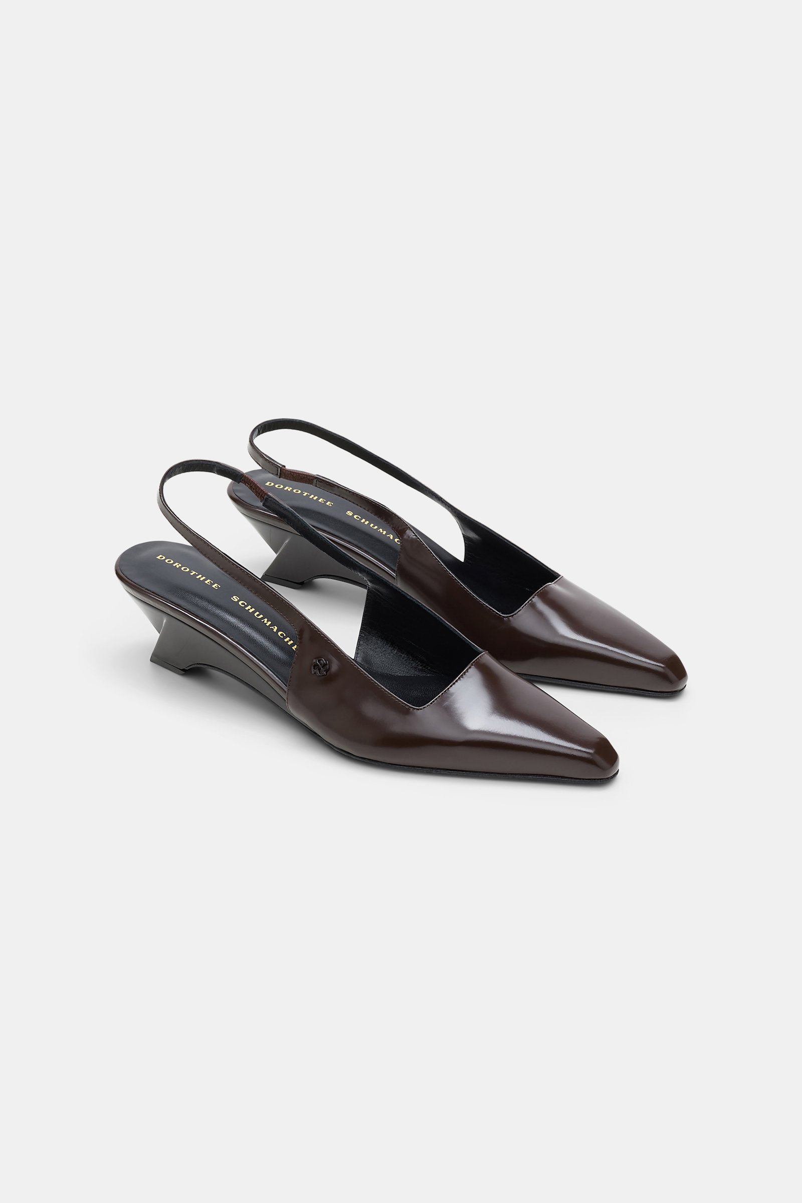 Dorothee Schumacher Slingback graphic contour wedges chocolate tweed