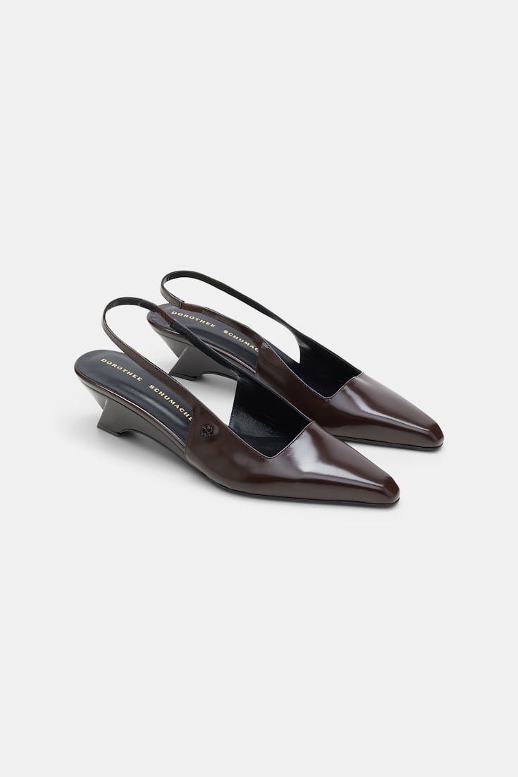 Dorothee Schumacher Slingback graphic contour wedges chocolate tweed