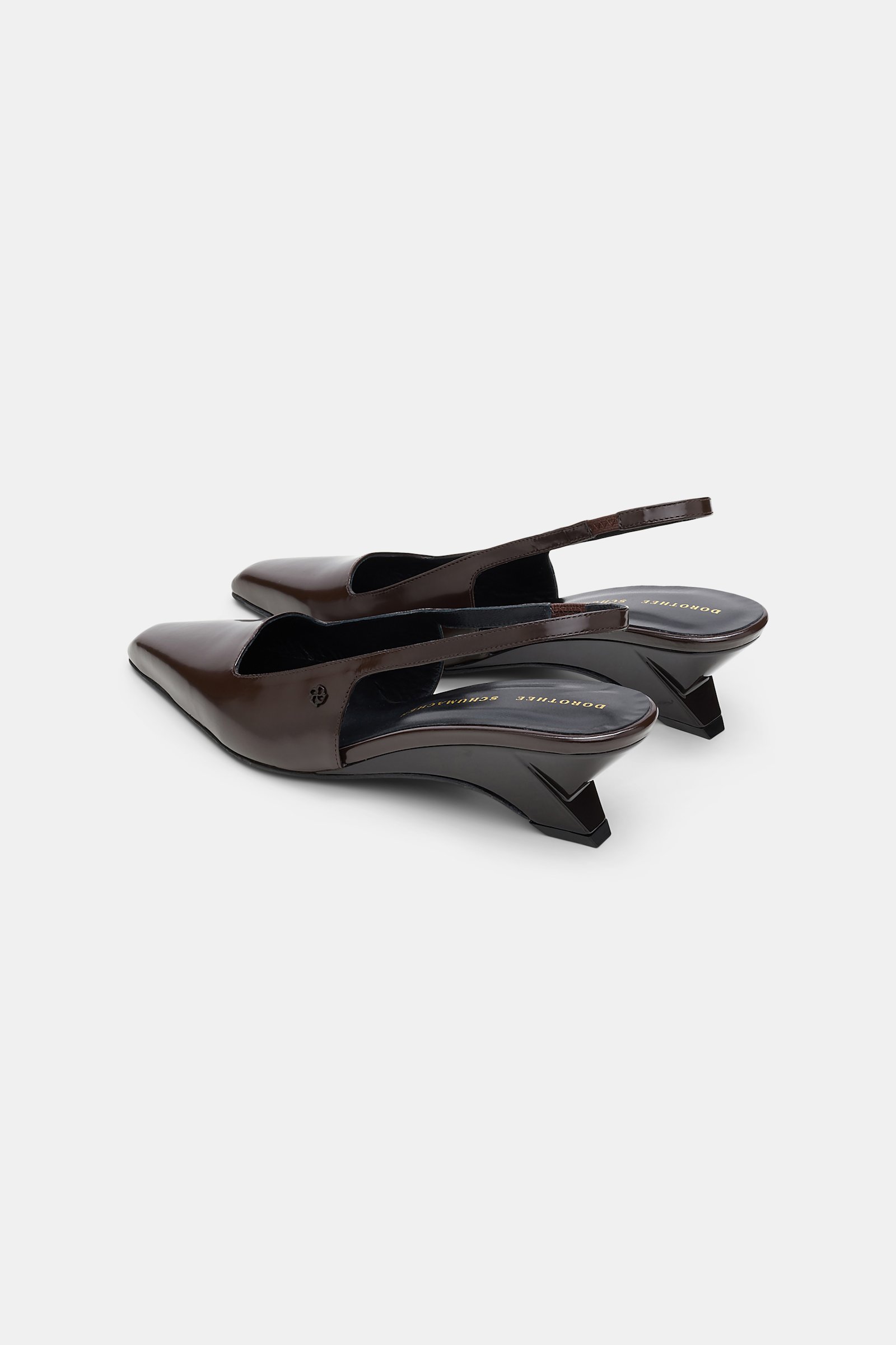 Dorothee Schumacher Slingback graphic contour wedges chocolate tweed