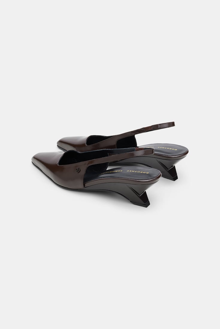 Dorothee Schumacher Slingback graphic contour wedges chocolate tweed