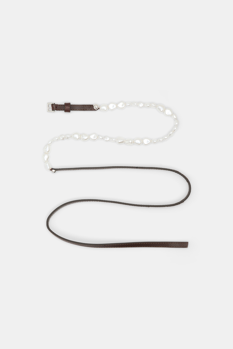 Dorothee Schumacher Leather Belt With Pearl Bead Embellishment In Brown