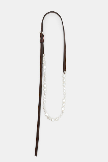 Dorothee Schumacher Leather belt with pearl bead embellishment chocolate