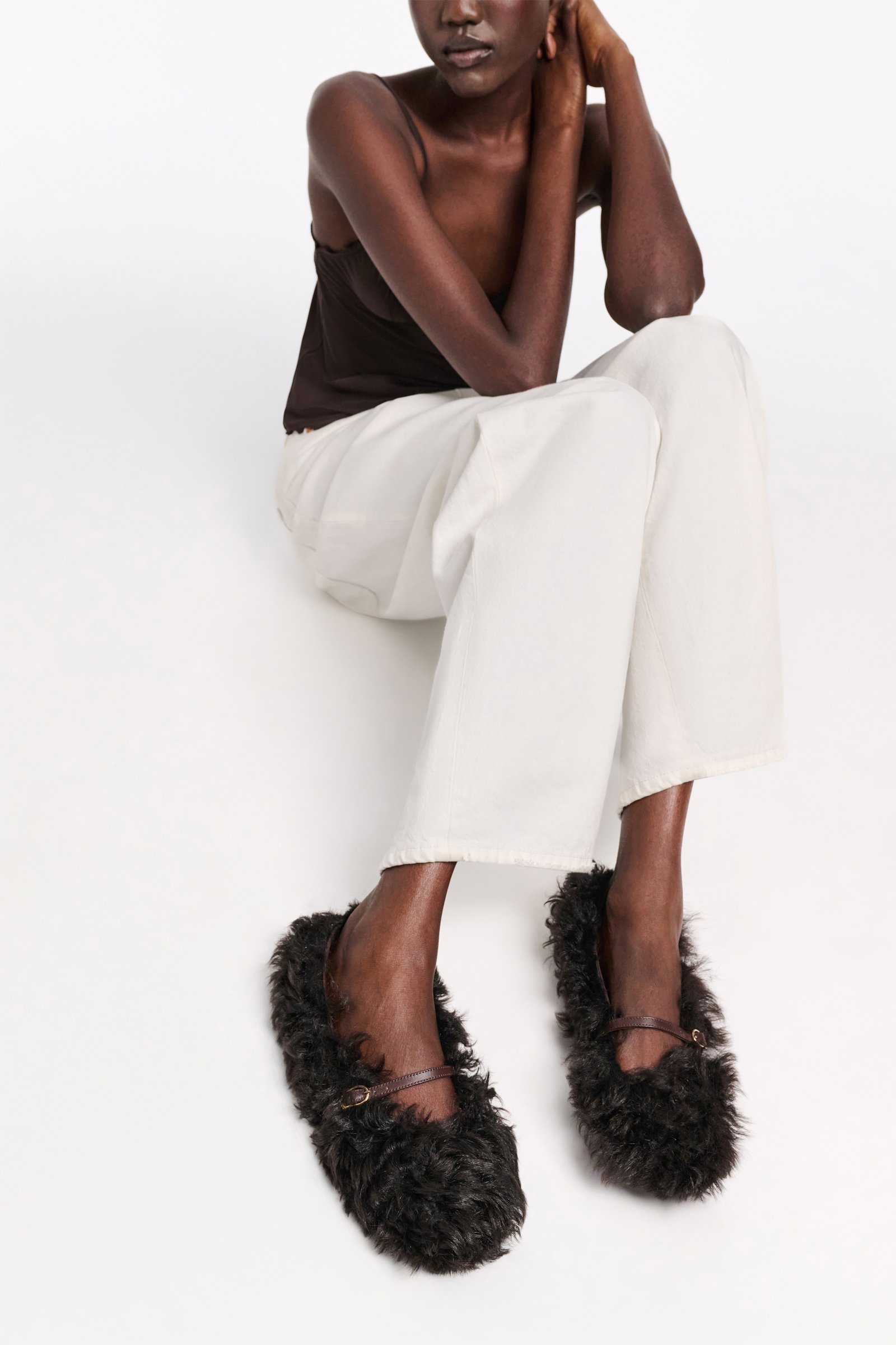 Dorothee Schumacher Furry Mary-Jane Ballerinas dark chocolate