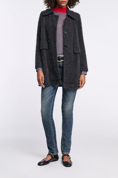 Dorothee Schumacher Fluffy wash knit coat charcoal melange