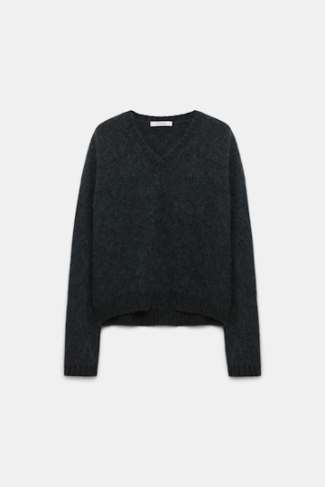 Dorothee Schumacher Fluffy Pullover mit V-Ausschnitt charcoal melange
