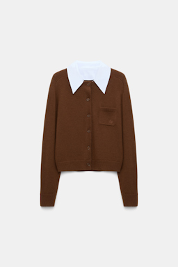 Dorothee Schumacher Cardigan with contrast collar coffee