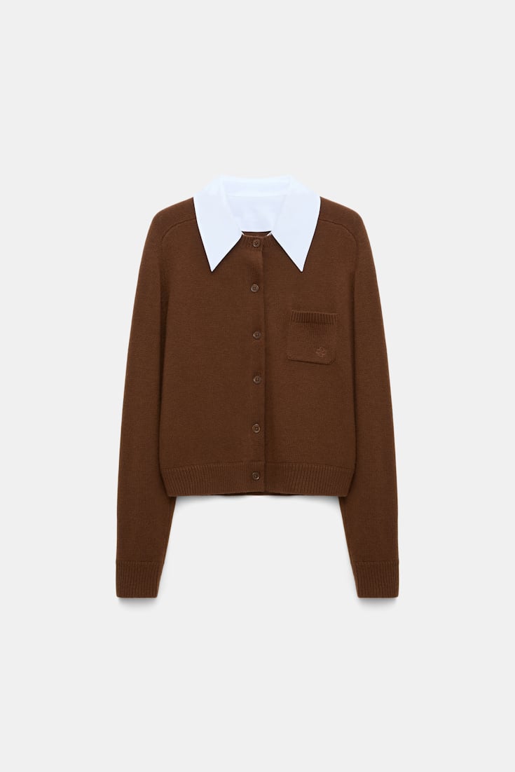 Dorothee Schumacher Fluffy Cardigan mit Hemdkragen coffee