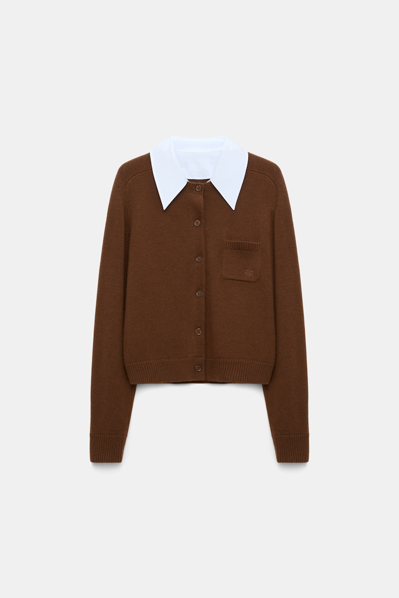 Dorothee Schumacher Cardigan With Contrast Collar In Brown