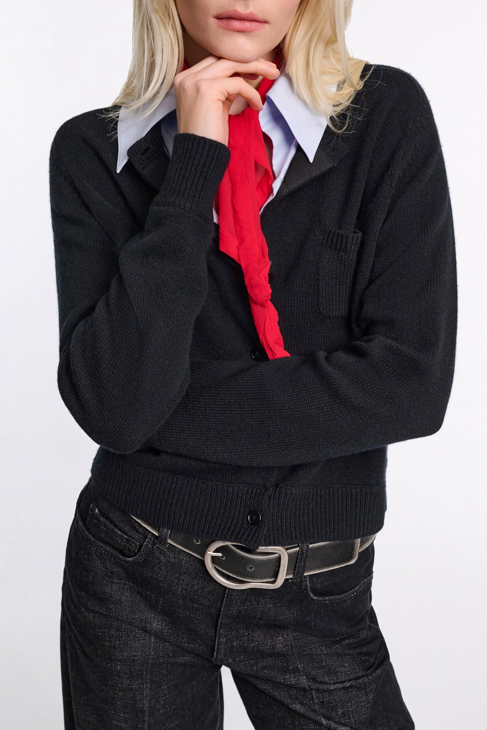 Dorothee Schumacher Fluffy Cardigan mit Hemdkragen pure black